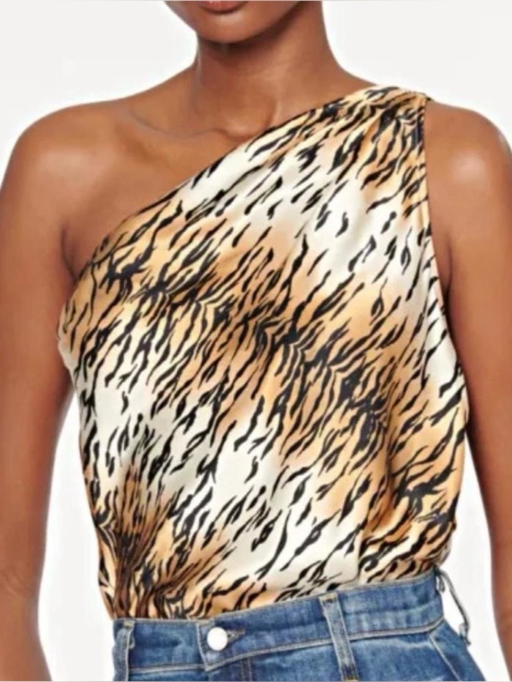 Cami NYC Darby one shoulder tiger bodysuit Silk Size Large